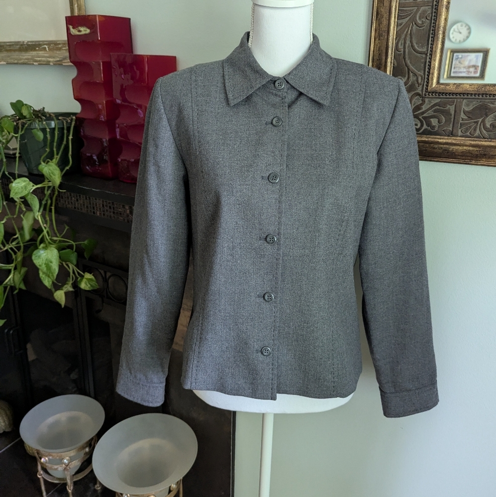 Vintage Pendleton Women's 8 Jacket Blazer Gray 100% Virgin Wool Stitch Accent
